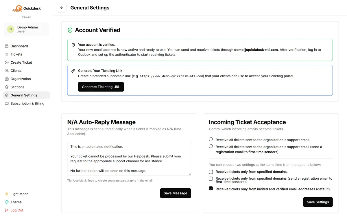 QuickDesk workspace settings